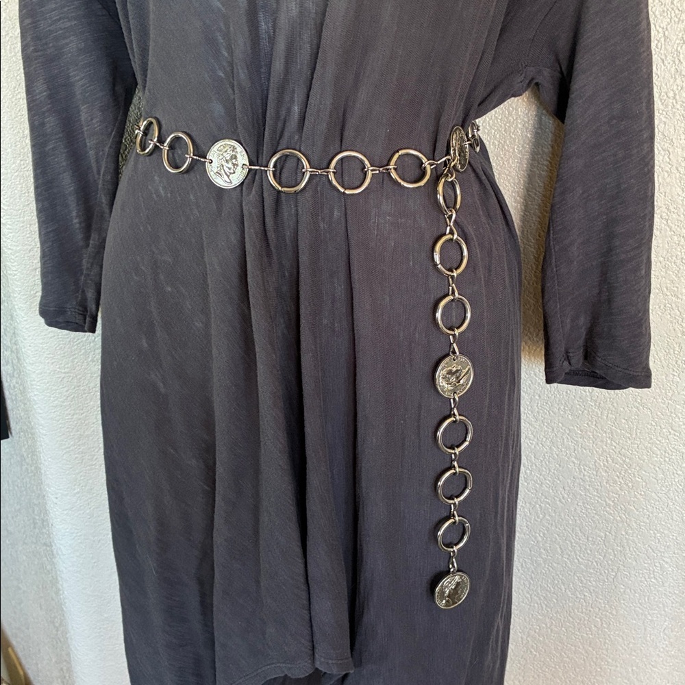 silver CONCHO BELT, coins with a woman's head in profile. VTG OSFM EUC